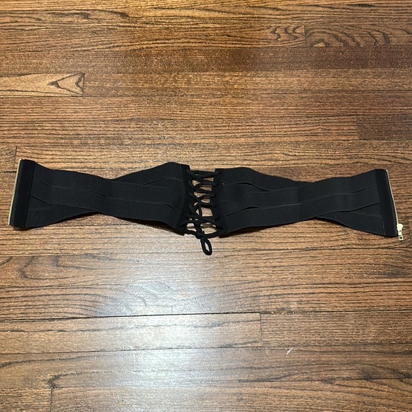 Elastic Women’s Wide Band Retro High Waist Black Corset Zip and Lace Up Belt - Picture 8 of 10